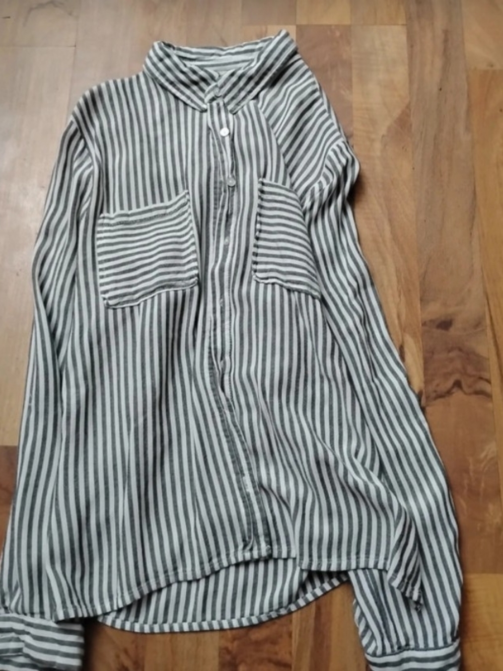 Love Tree Gray and White Striped Button-Down Shirt